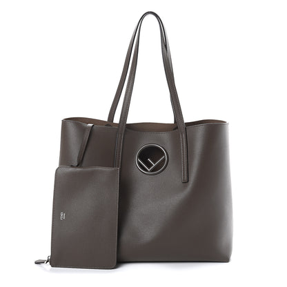Fendi Vitello Vienna Enamel F is Fendi Shopping Tote Carbone Tobacco 1 of 8