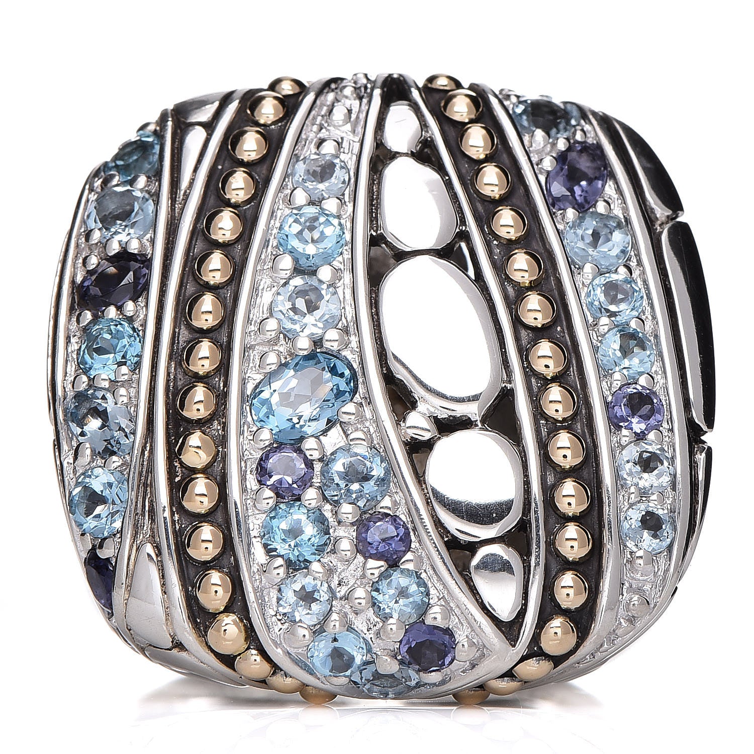 John Hardy Sterling Silver 18K Yellow Gold Blue Topaz Iolite Aquamarine Kali Lavafire Ring 54 7 1 of 7