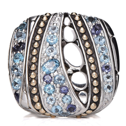 John Hardy Sterling Silver 18K Yellow Gold Blue Topaz Iolite Aquamarine Kali Lavafire Ring 54 7 1 of 7