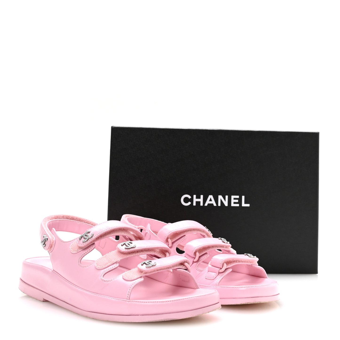 Lambskin Crystal CC Velcro Dad Sandals 38 Light Pink