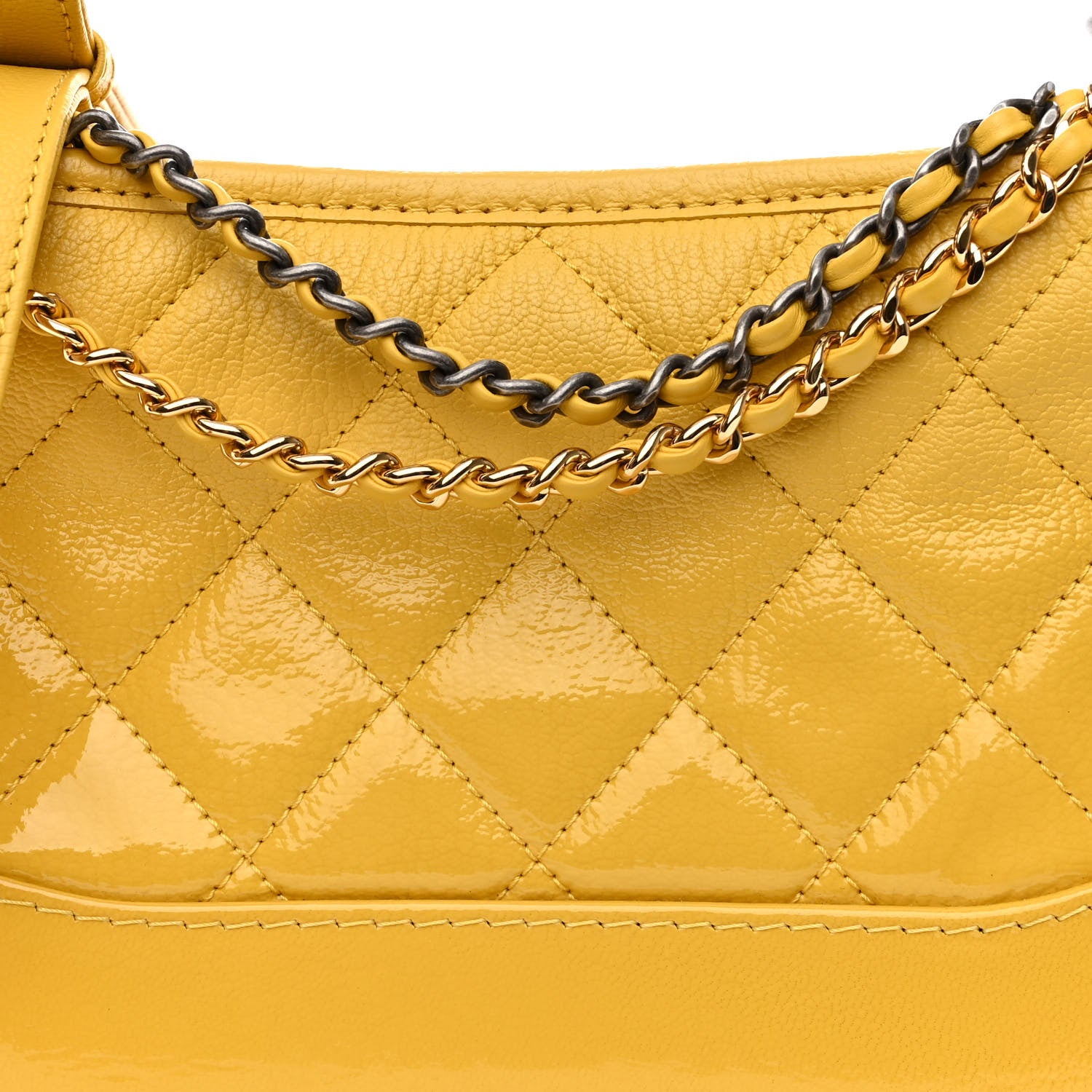 Chanel Patent Goatskin Quilted Small Gabrielle Hobo Yellow 8 of 10