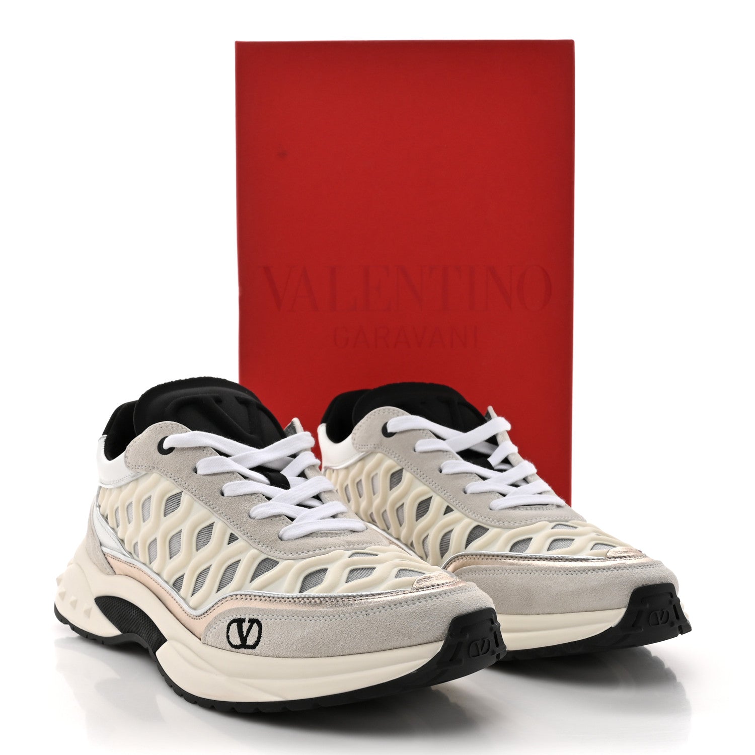 Valentino Garavani Suede Neoprene Mesh Womens Ready Go Runner Sneakers 40.5 Light Ivory Black 10 of 10