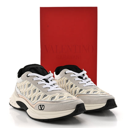 Valentino Garavani Suede Neoprene Mesh Womens Ready Go Runner Sneakers 40.5 Light Ivory Black 10 of 10
