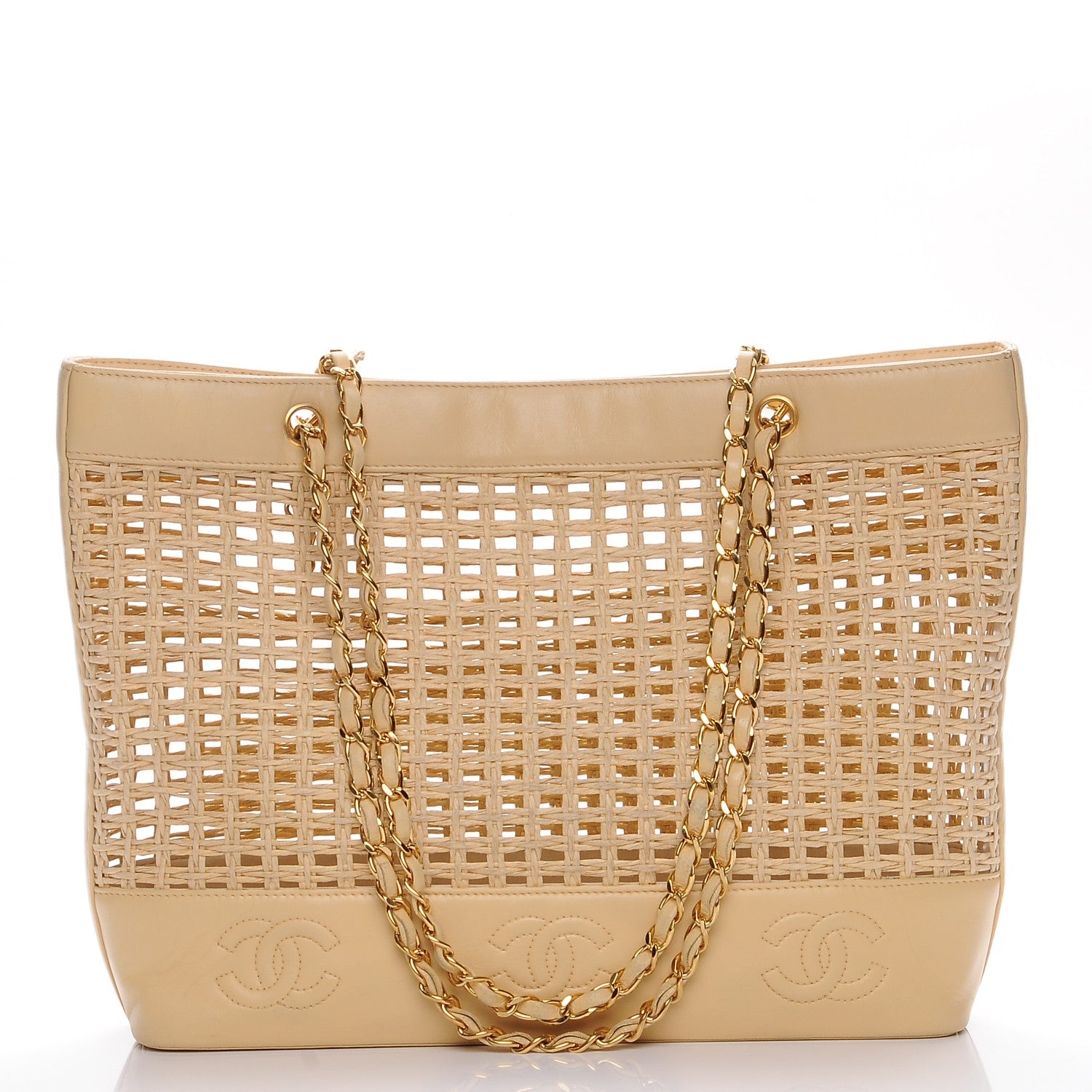 Chanel Lambskin Straw CC Tote Beige 1 of 6