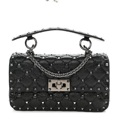 Valentino Garavani Craquele Nappa Small Rockstud Spike Shoulder Bag Black 1 of 8