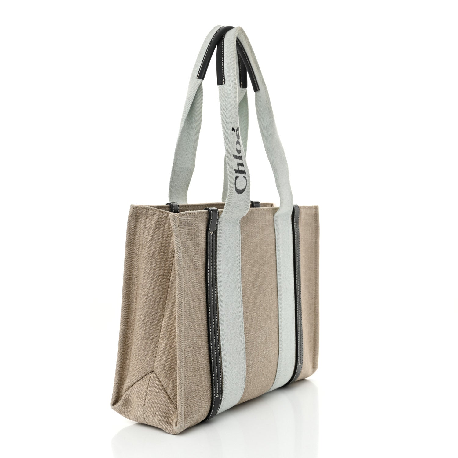 Chloe Cotton Calfskin Medium Woody Ribbon Tote White Blue 3 of 12