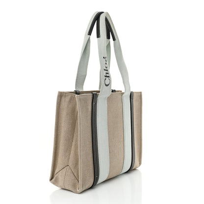 Chloe Cotton Calfskin Medium Woody Ribbon Tote White Blue 3 of 12