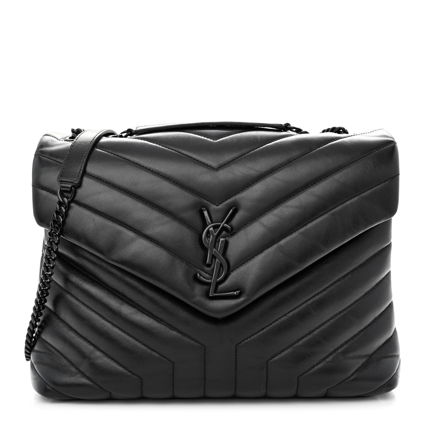 Calfskin Y Quilted Monogram Medium Loulou Chain Satchel Black