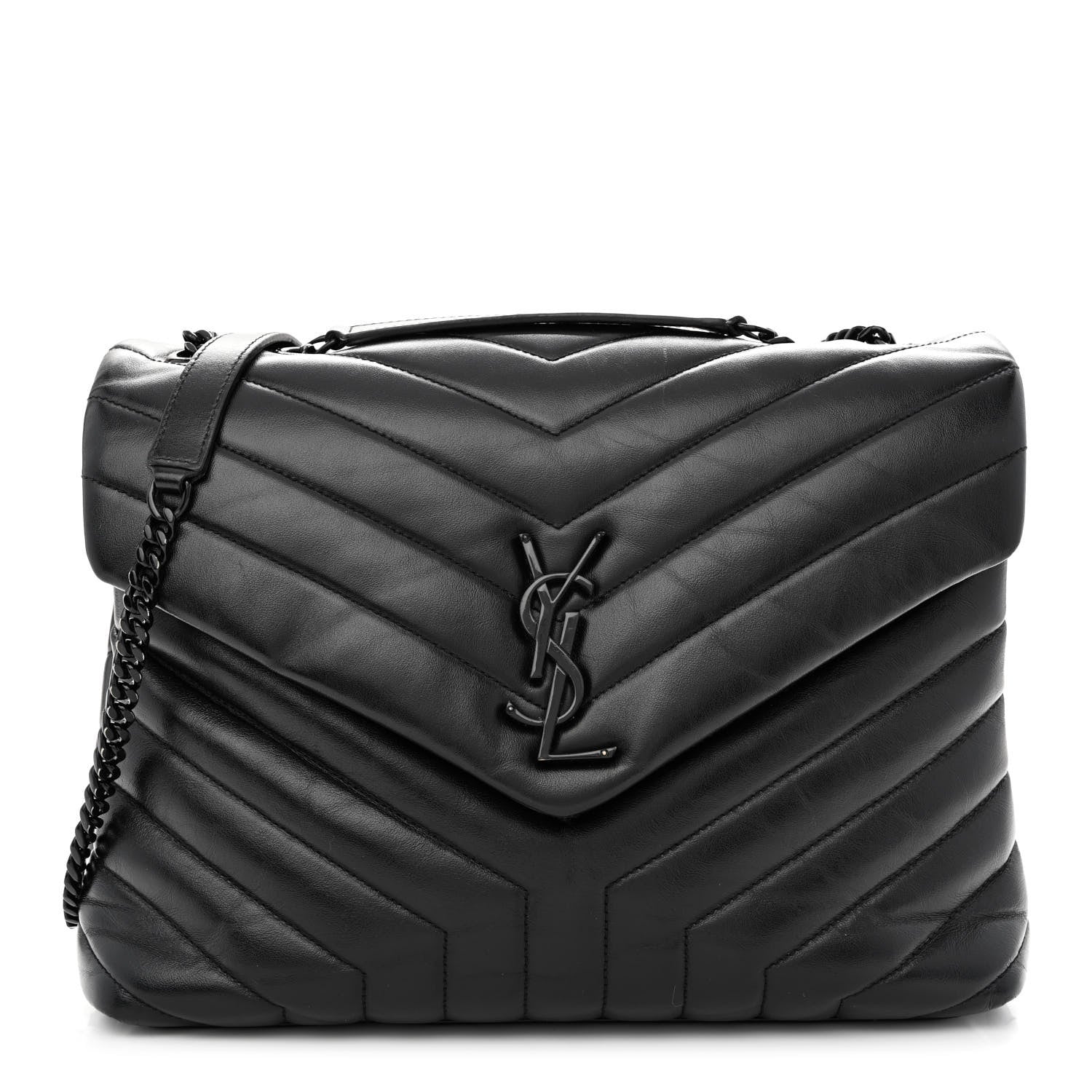Saint Laurent Calfskin Y Quilted Monogram Medium Loulou Chain Satchel Black 1 of 11