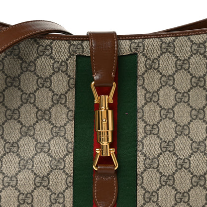 Gucci GG Supreme Monogram Azalea Calfskin Web Medium Jackie 1961 Hobo Beige Ebony Brown Sugar 15 of 19