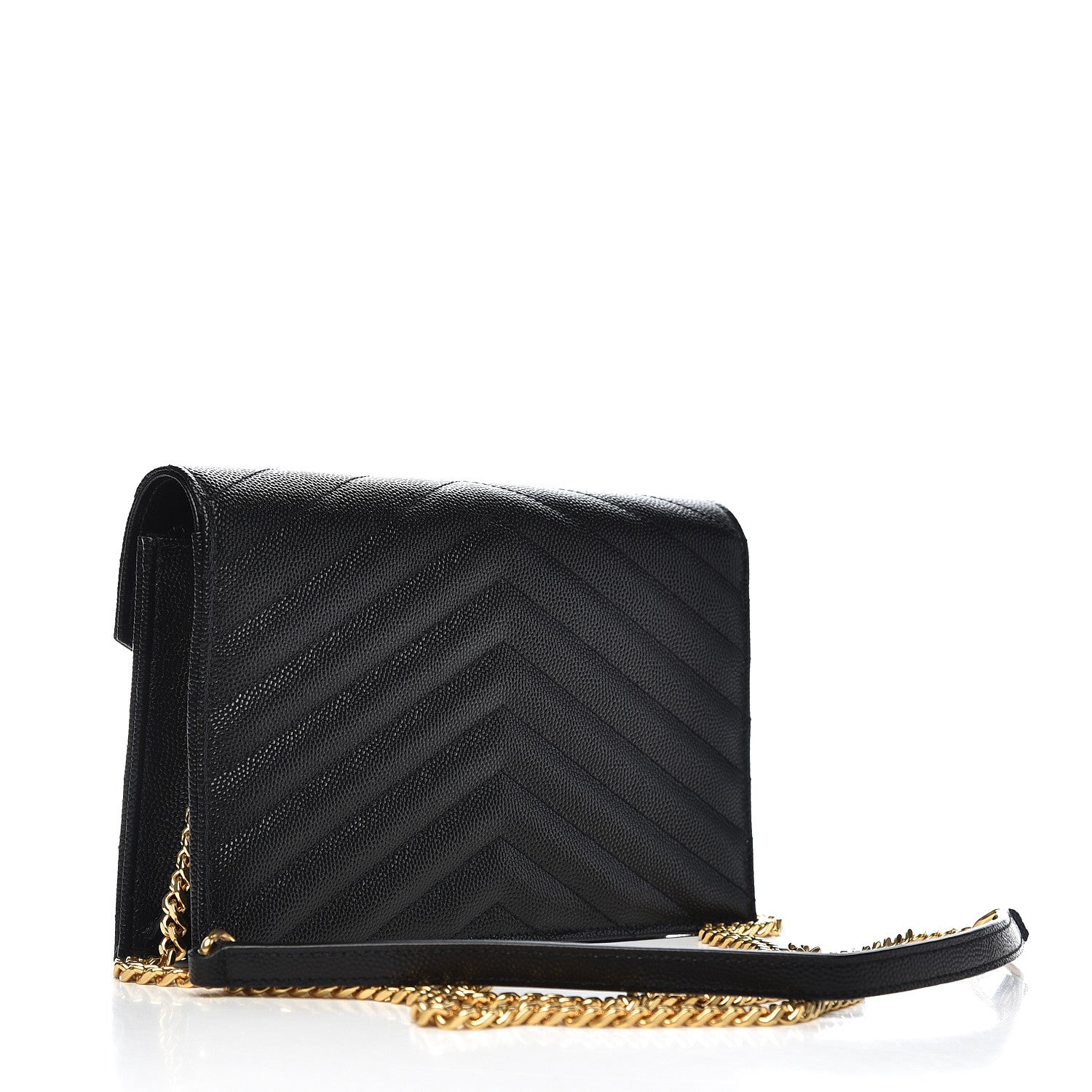 Saint Laurent Grain De Poudre Matelasse Chevron Monogram Envelope Chain Wallet Black 3 of 10