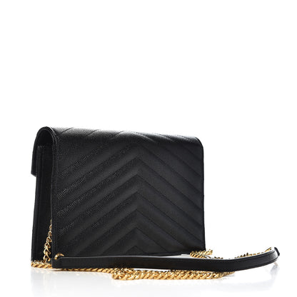 Saint Laurent Grain De Poudre Matelasse Chevron Monogram Envelope Chain Wallet Black 3 of 10