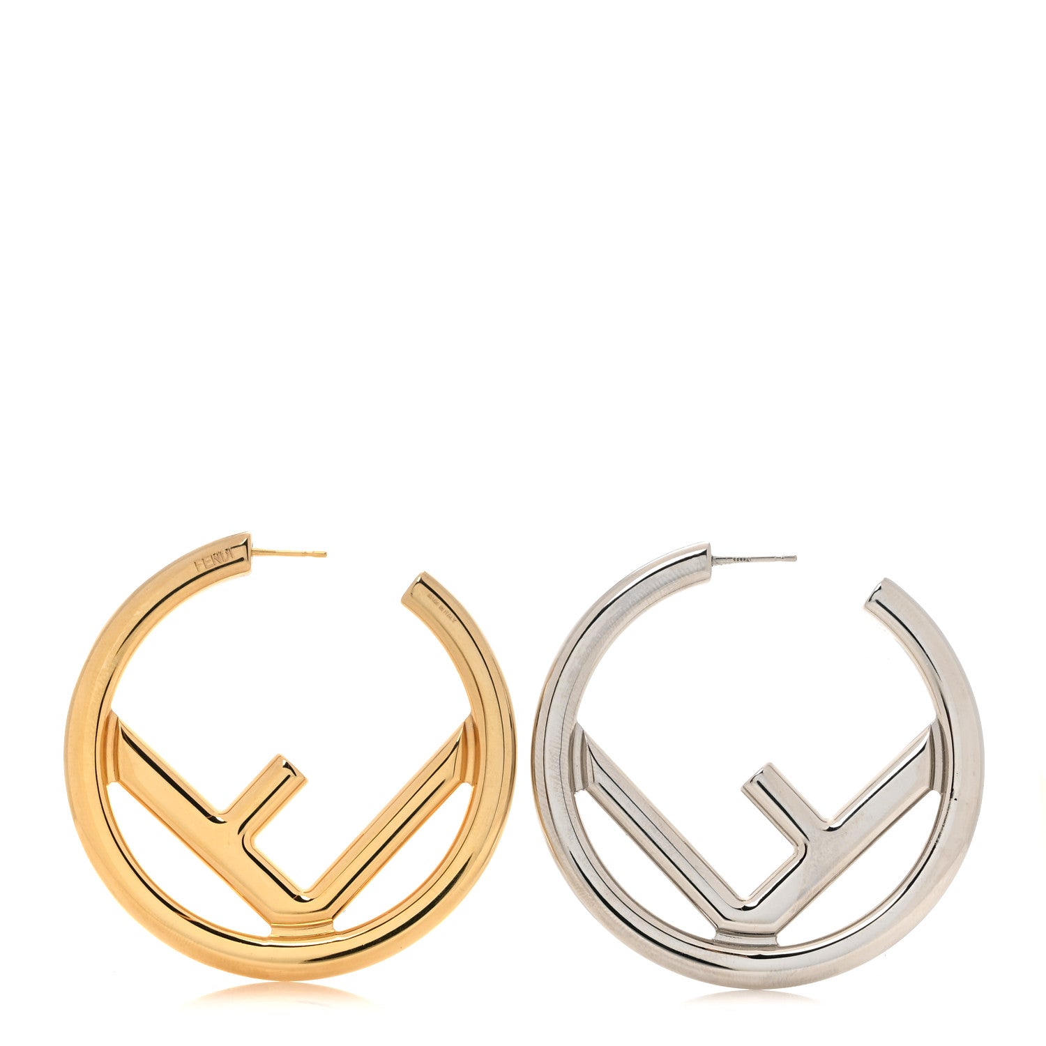 Fendi Metal FF Hoop Earrings Gold Silver 3 of 5