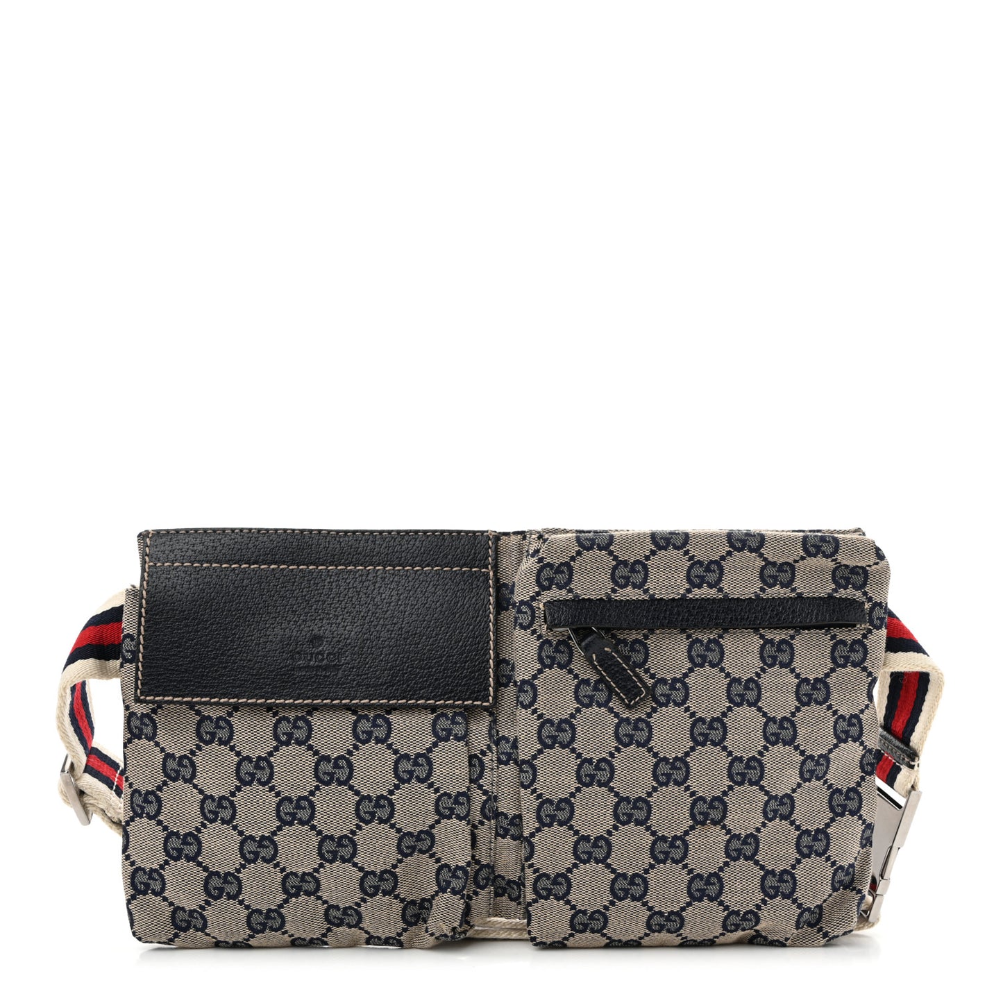 GG Monogram Web Double Pocket Belt Bag Navy
