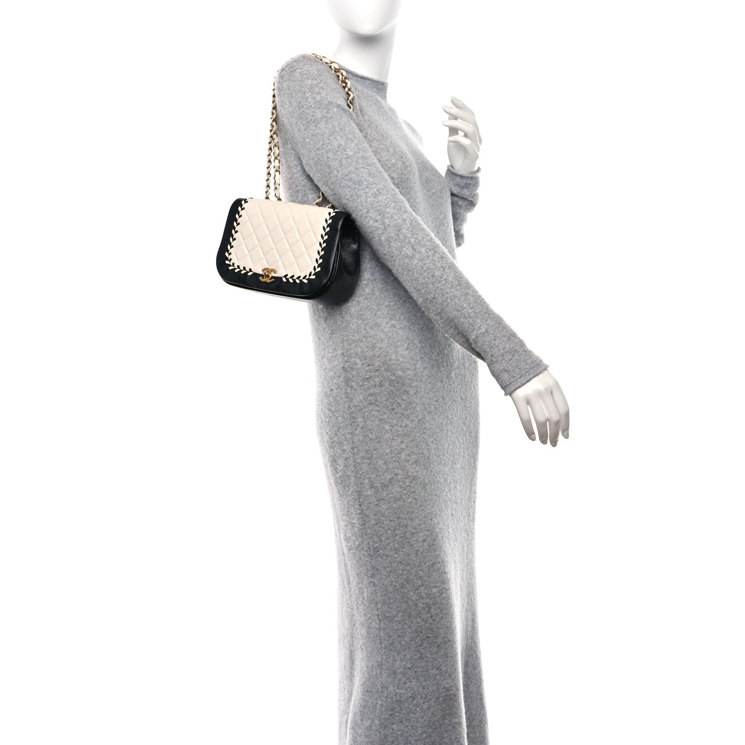 Chanel Calfskin Braided Flap White Black 2 of 9