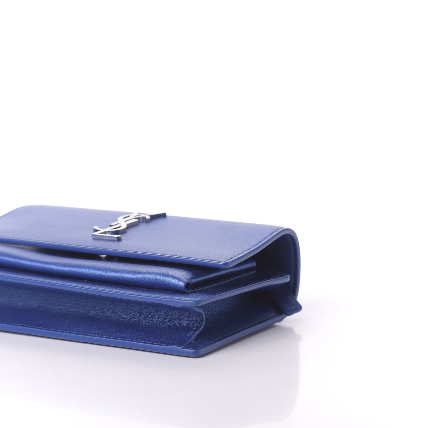 Metallic Calfskin Monogram Sunset Chain Wallet Blue Royal