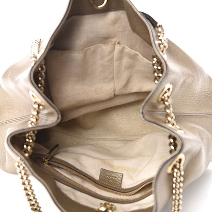 Gucci Metallic Pebbled Calfskin Medium Soho Chain Shoulder Bag Golden Beige 4 of 13