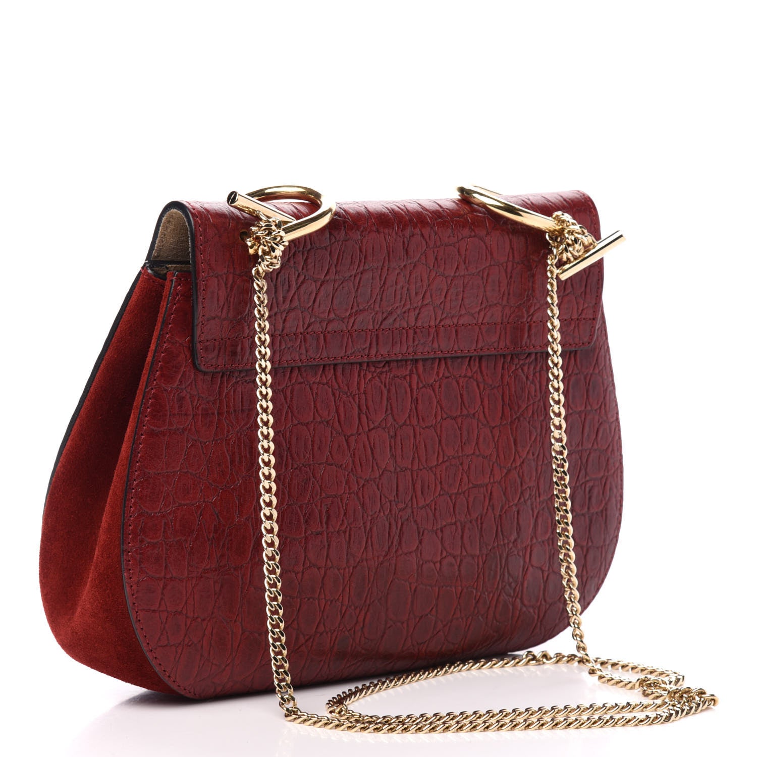 Chloe Calfskin Crocodile Embossed Drew Shoulder Bag Sienna Red 3 of 10