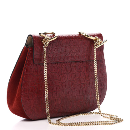 Chloe Calfskin Crocodile Embossed Drew Shoulder Bag Sienna Red 3 of 10