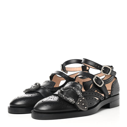 Gucci Calfskin Bee Embroidered Womens Queercore Brogue Wingtip Monk Strap Loafers 38.5 Black 3 of 8