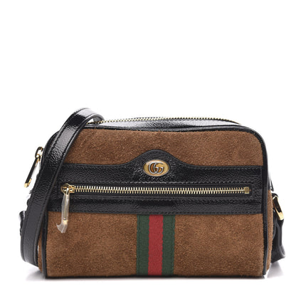Gucci Suede Patent Web Mini Ophidia Shoulder Bag Nocciola Black 1 of 9