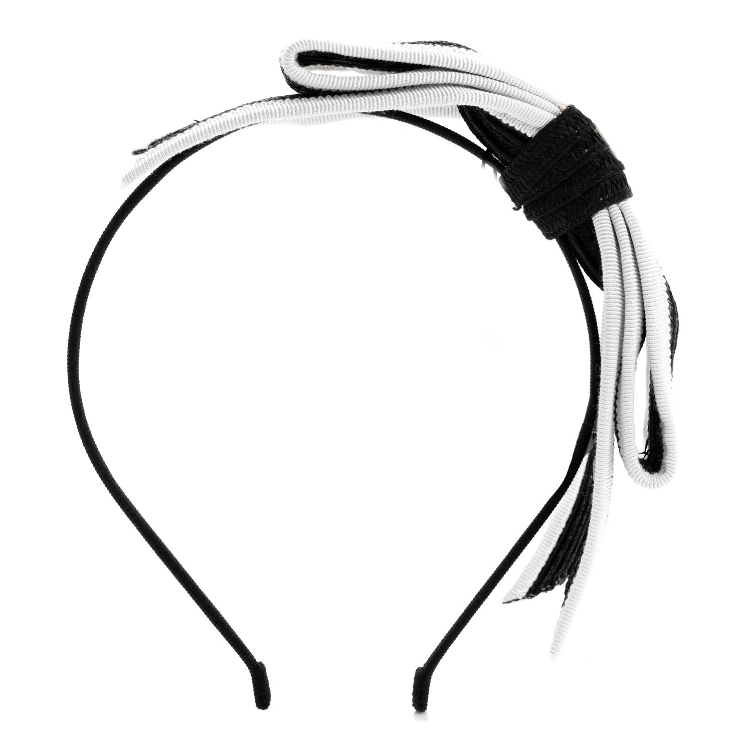 Chanel Raffia Bow CC Headband Black White 1 of 6