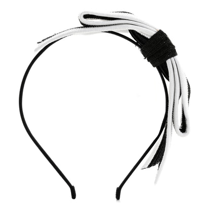 Chanel Raffia Bow CC Headband Black White 1 of 6