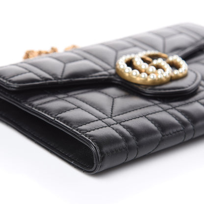 Gucci Calfskin Matelasse Mini Pearly GG Marmont Chain Wallet Black 8 of 12