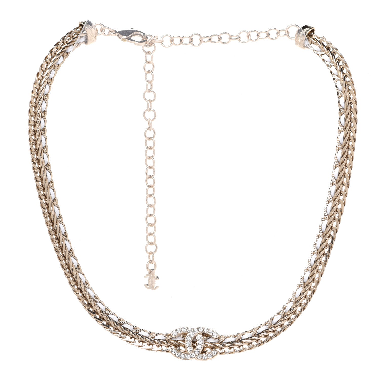 Chanel Metal Lambskin Crystal CC Choker Gold White 3 of 6
