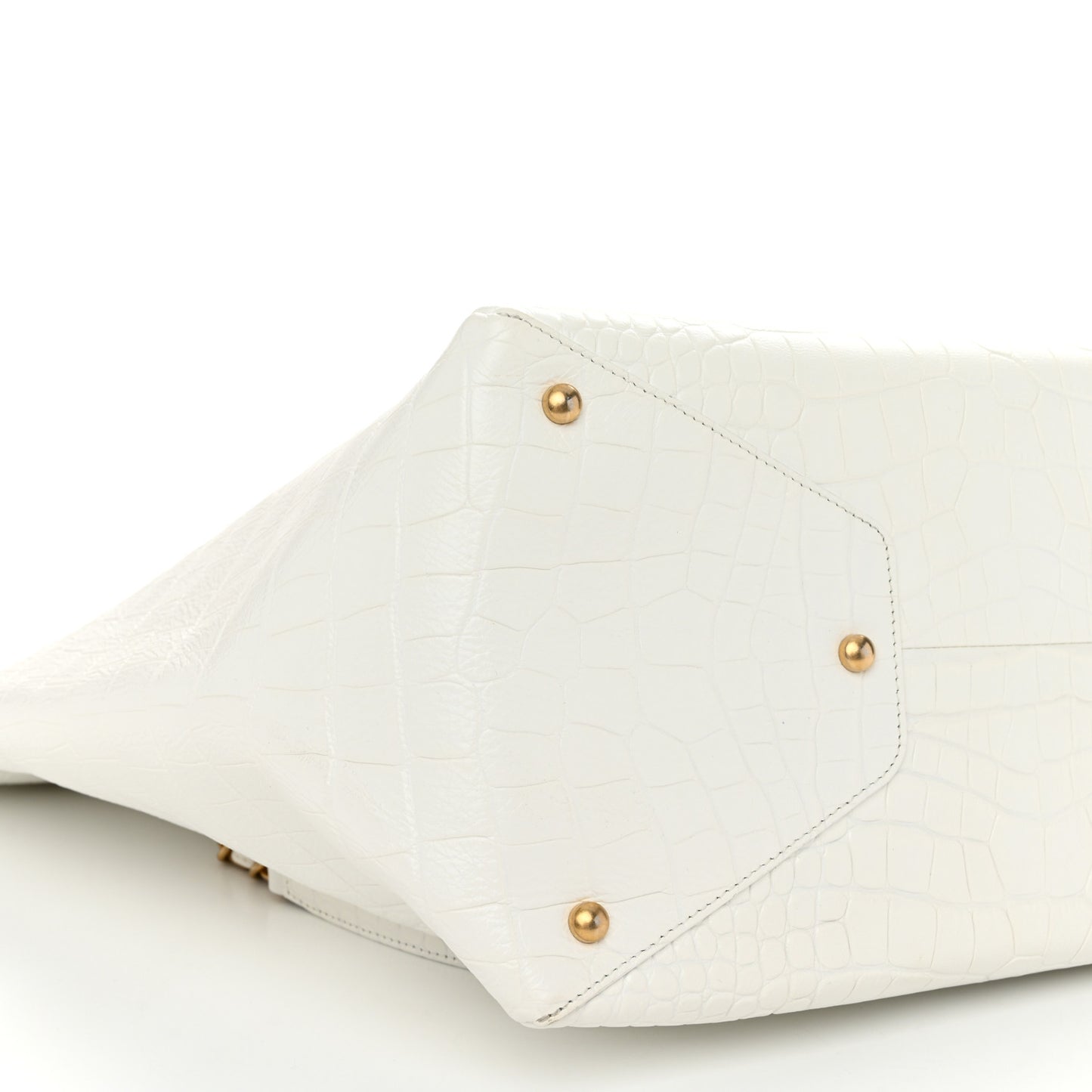 Calfskin Crocodile Embossed Large Cocodile Shopping Tote White