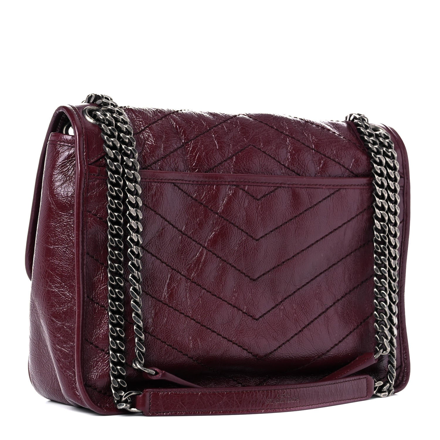 Saint Laurent Crinkled Calfskin Matelasse Monogram Medium Niki Chain Satchel Burgundy 3 of 12