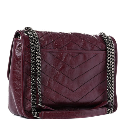 Saint Laurent Crinkled Calfskin Matelasse Monogram Medium Niki Chain Satchel Burgundy 3 of 12