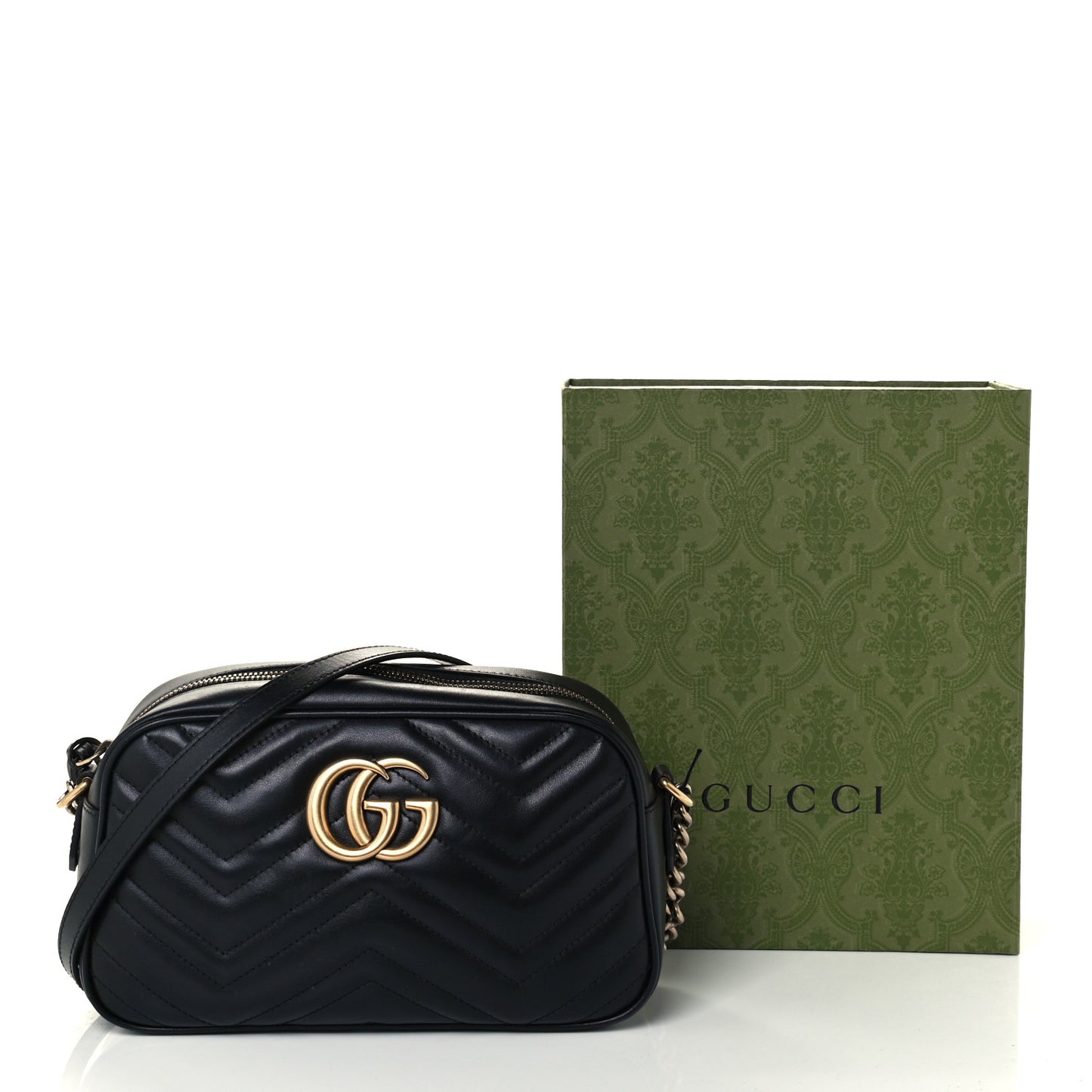 Calfskin Matelasse Small GG Marmont Chain Shoulder Bag Black