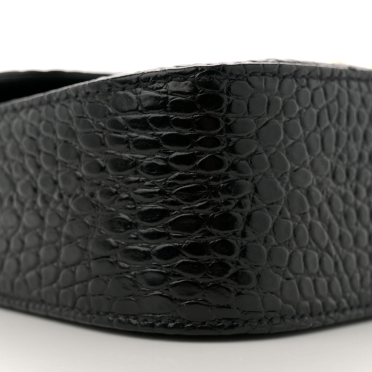 Crocodile Print Calfskin Top Handle Bag Black