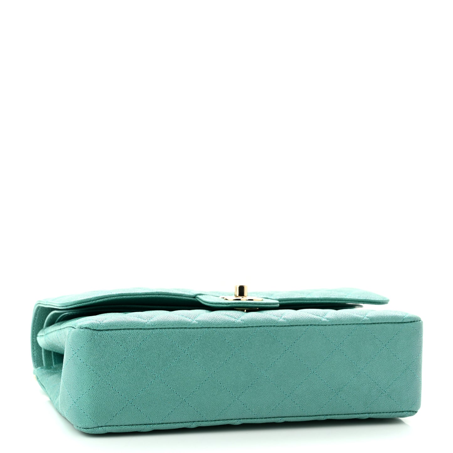 Iridescent Caviar Quilted Medium Double Flap Green
