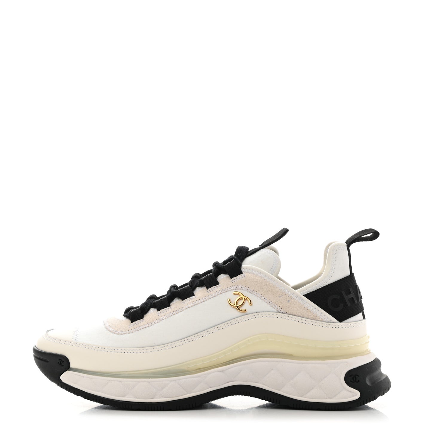 Velvet Calfskin Mixed Fibers CC Sneakers 38 Ivory Black