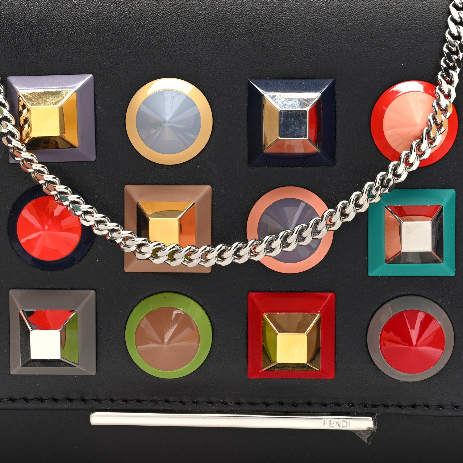 Fendi Vitello Liberty Studded Tube Wallet On Chain Black Multicolor 8 of 11