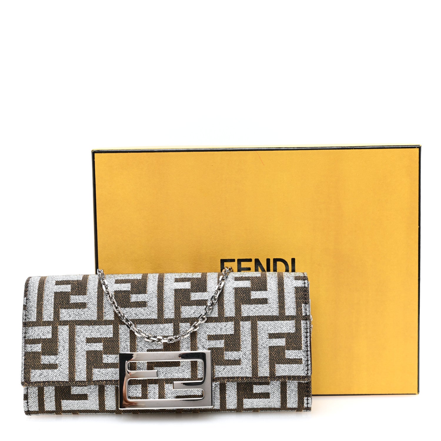Fendi Fabric Jacquard FF 1974 Continental Wallet On Chain Ebano Argento 12 of 12