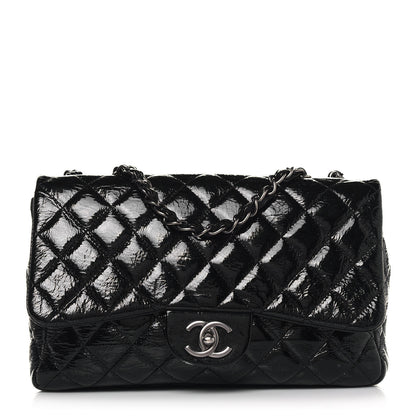 Chanel Crinkled Patent Quilted Jumbo Single Flap Black 1 of 13