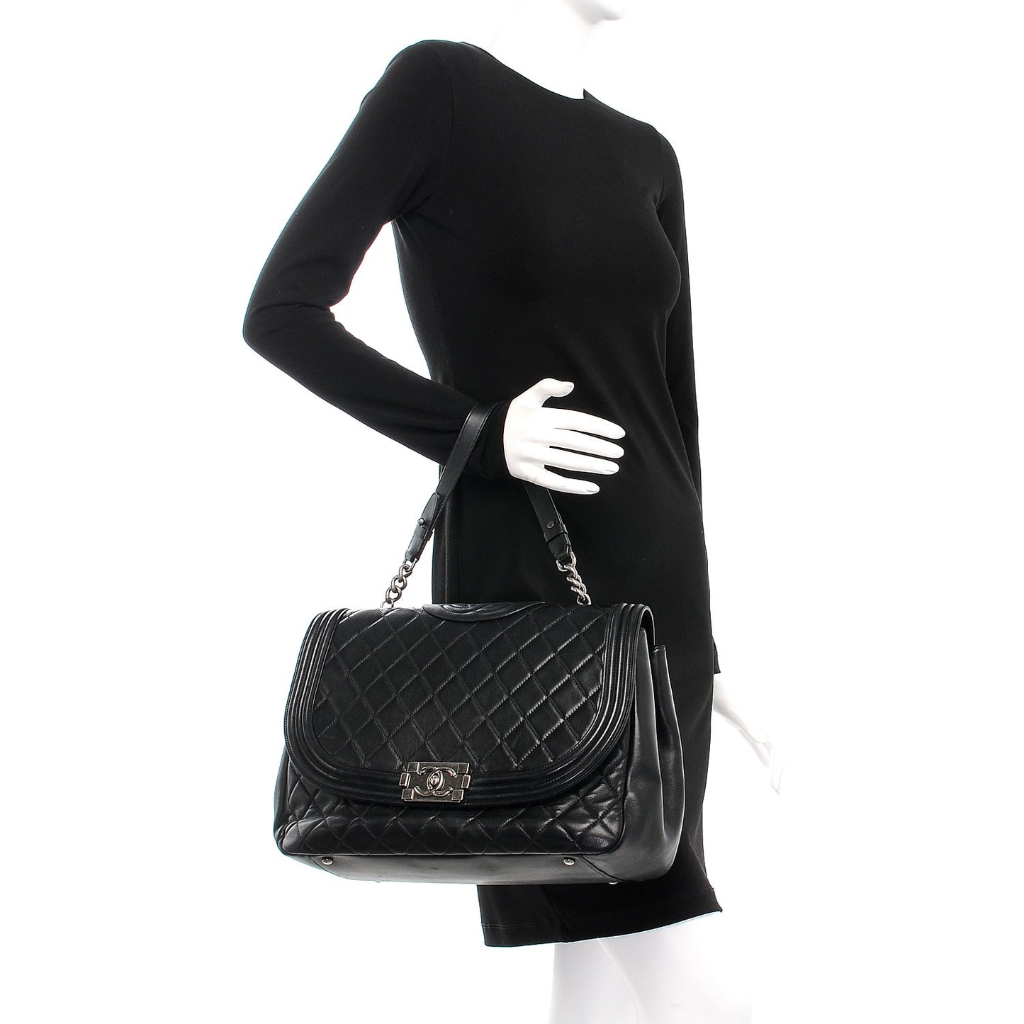 Lambskin Quilted Large Antik Boy Flap Black