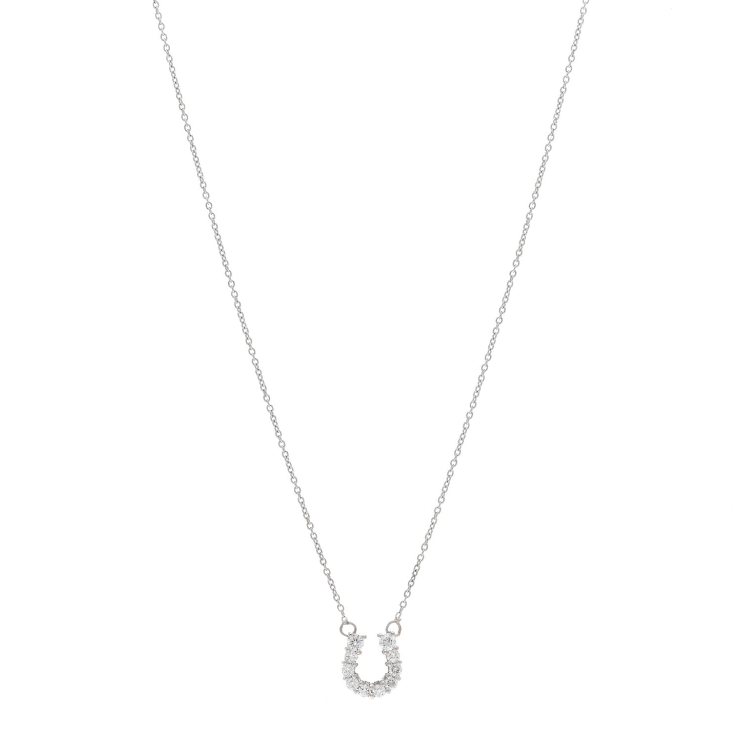 18K White Gold Diamond Horseshoe Pendant Necklace