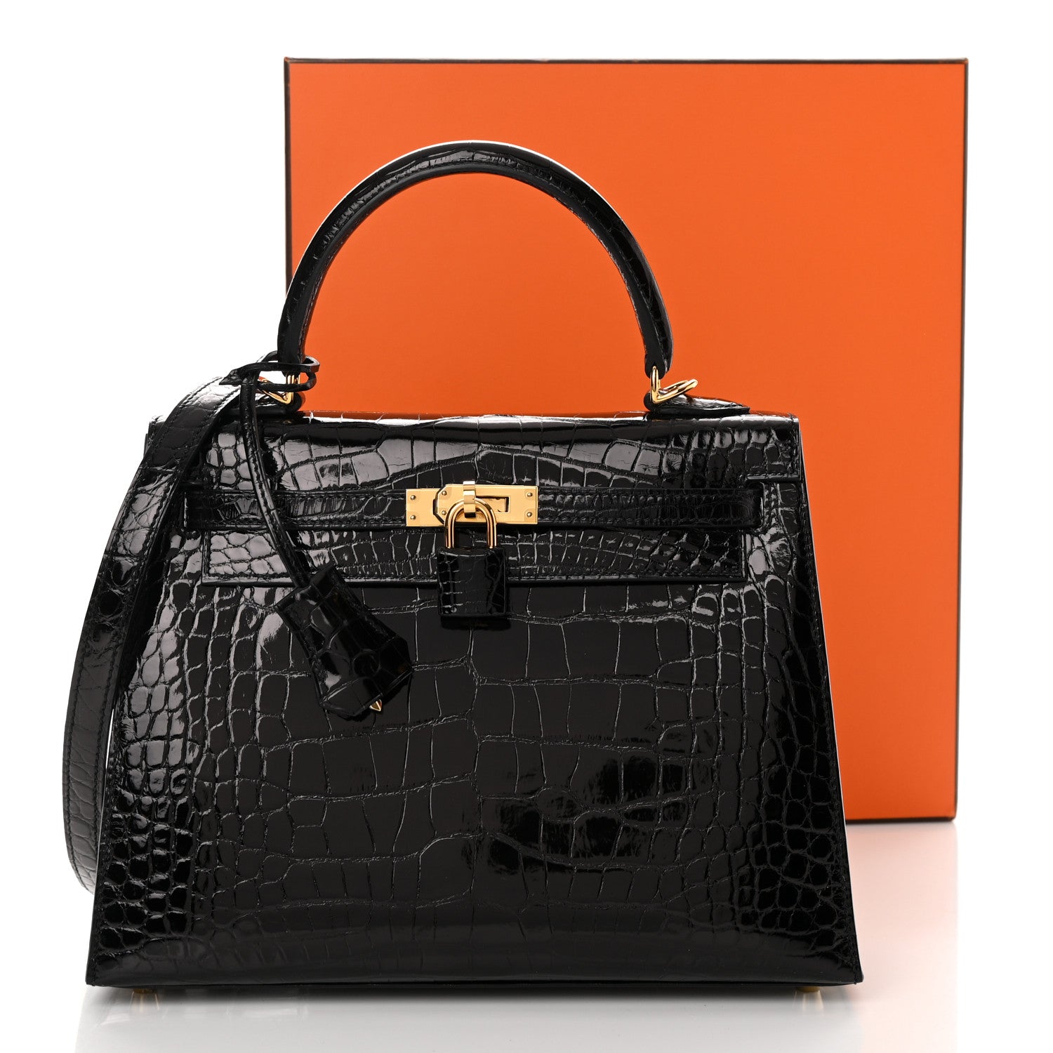 Hermes Shiny Alligator Kelly Sellier 25 Black 11 of 11
