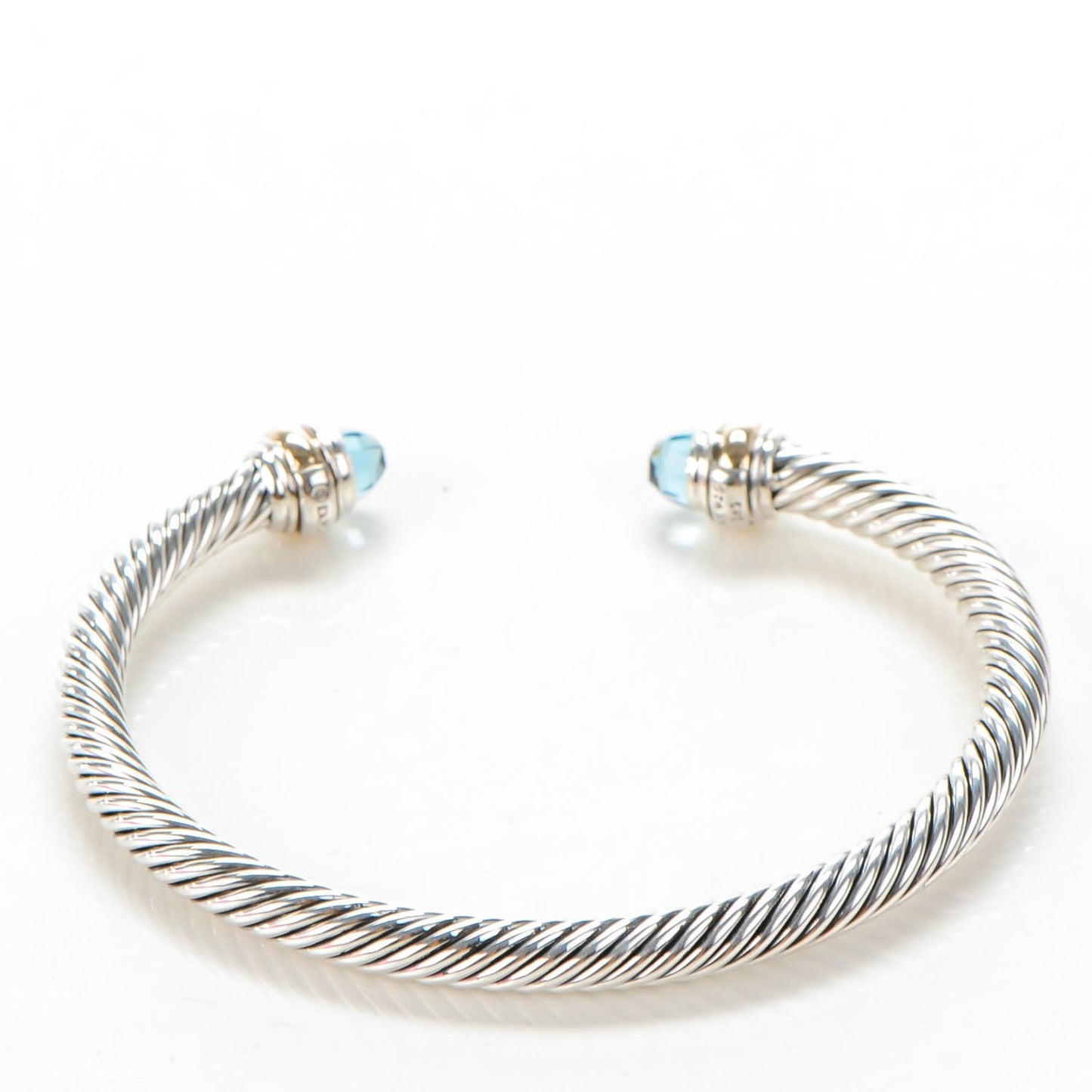 Sterling Silver 14K Yellow Gold Blue Topaz 5mm Cable Classics Bracelet