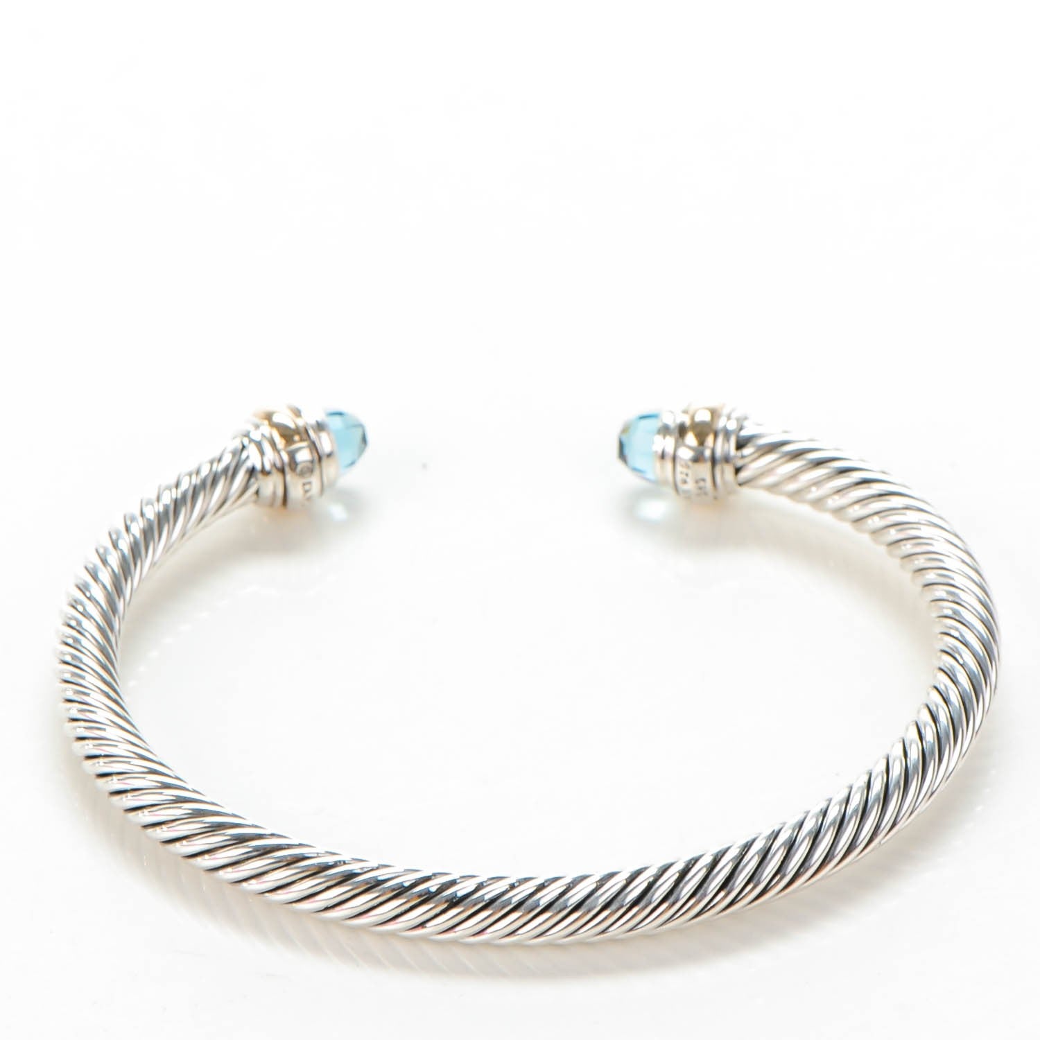 David Yurman Sterling Silver 14K Yellow Gold Blue Topaz 5mm Cable Classics Bracelet 3 of 6