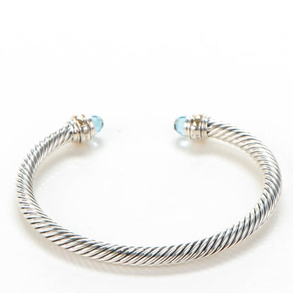 David Yurman Sterling Silver 14K Yellow Gold Blue Topaz 5mm Cable Classics Bracelet 3 of 6
