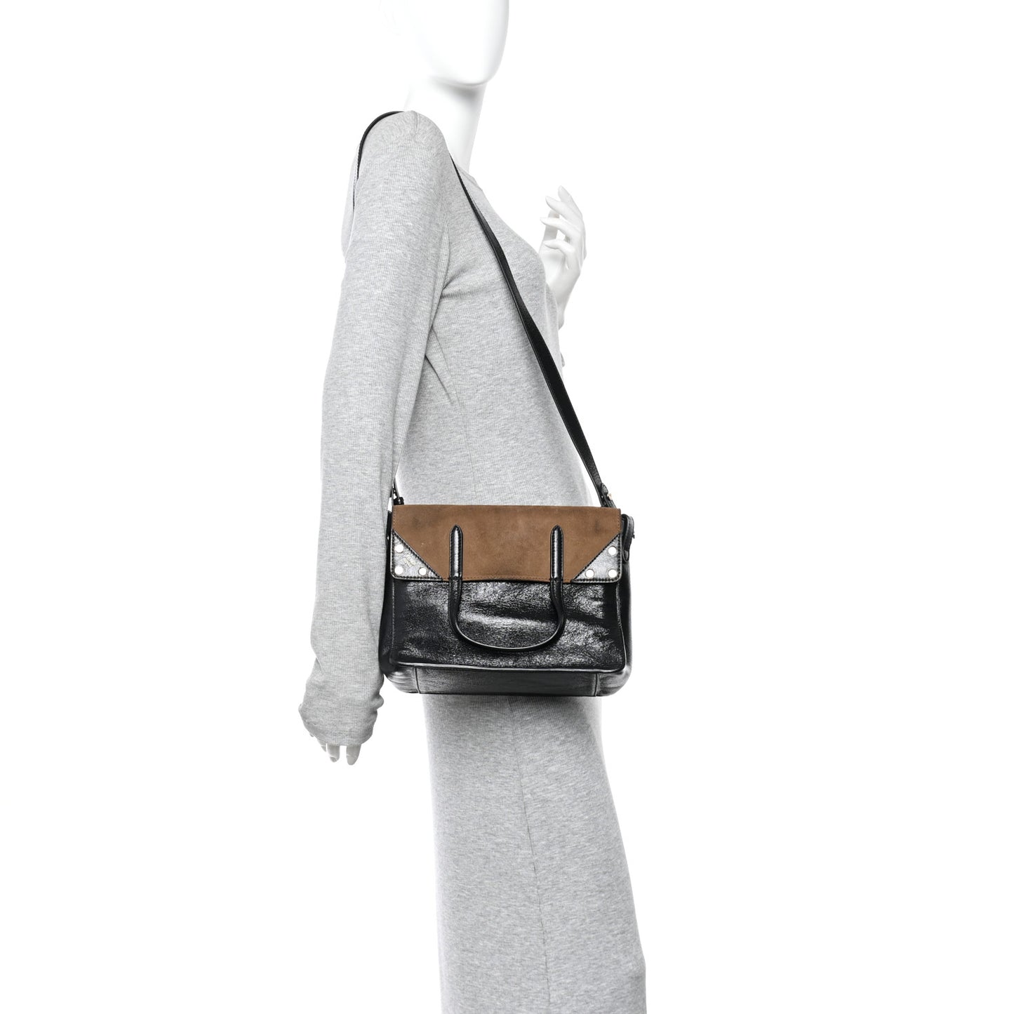 Agnello Old Shine Vitello Go Rain Small Flip Tote Black Marrone