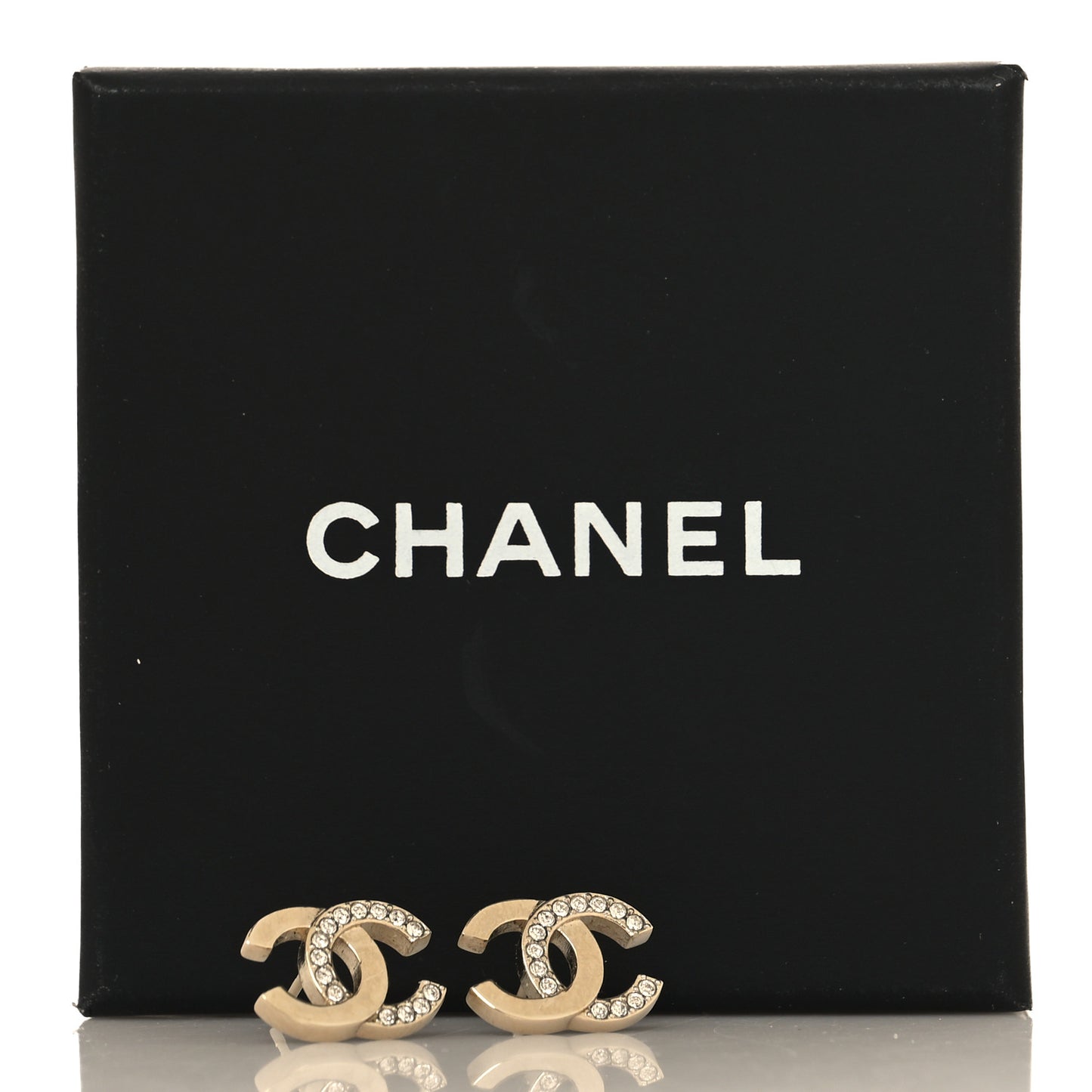 Metal Crystal CC Earrings Gold