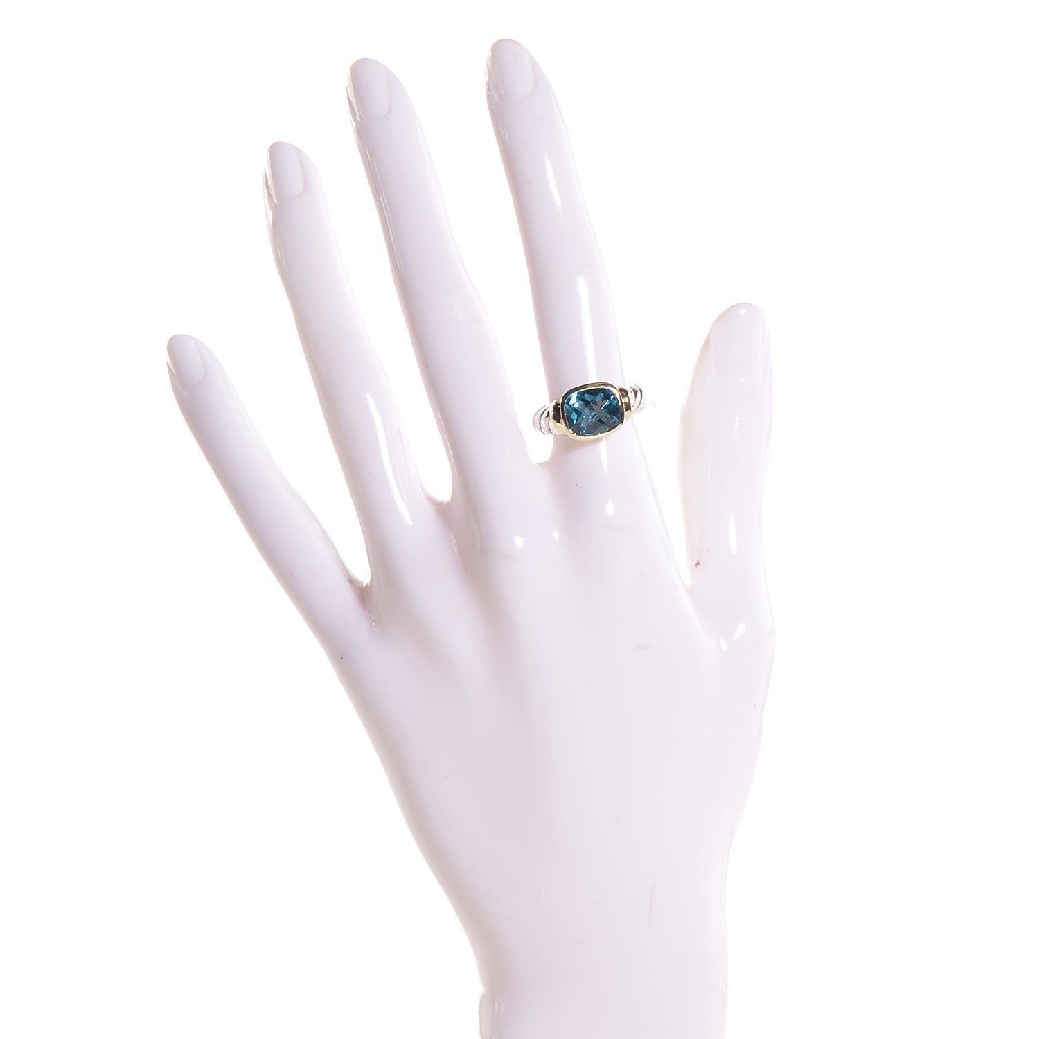 David Yurman Sterling Silver 14K Yellow Gold Blue Topaz 10mm Noblesse Ring 52 6 2 of 6