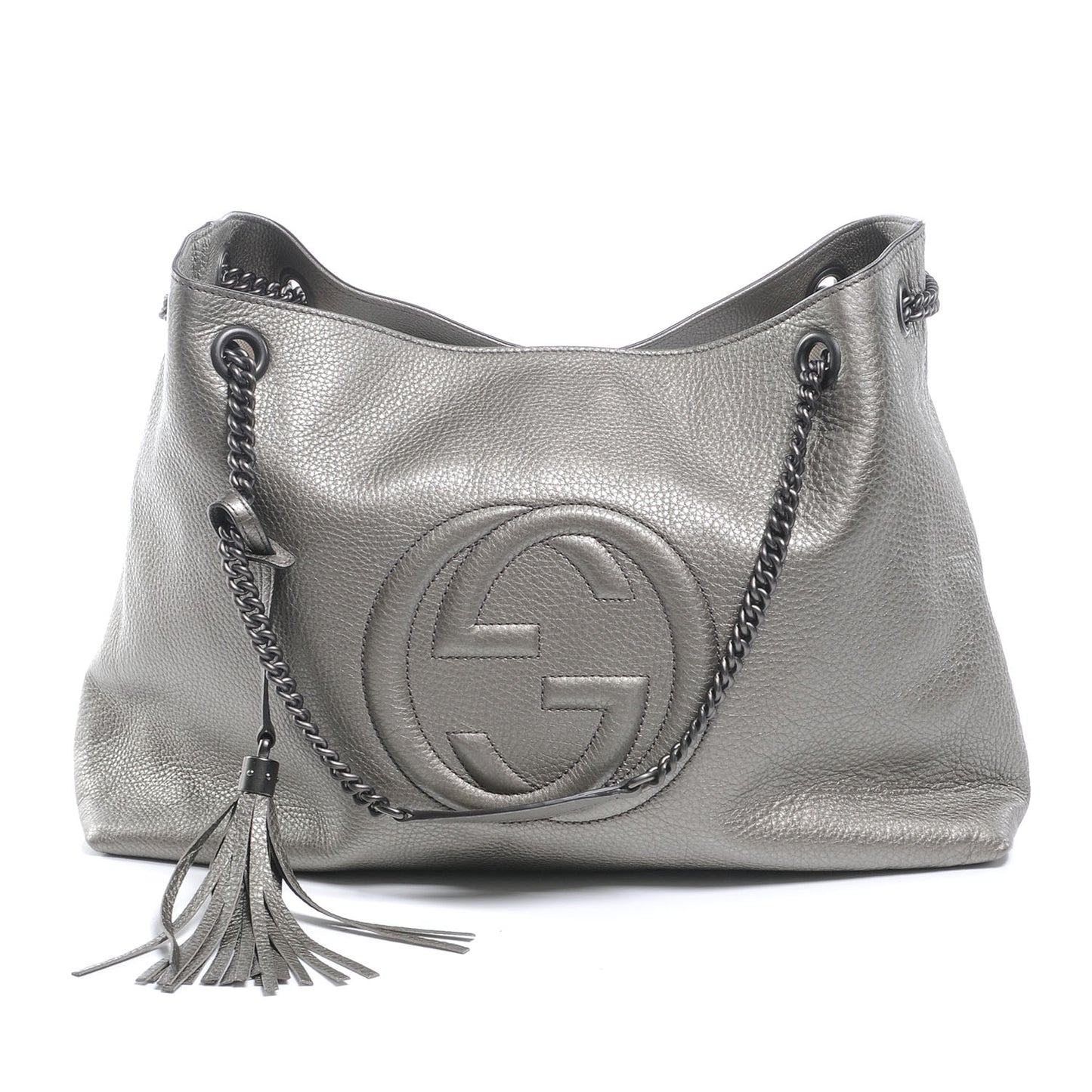 Metallic Pebbled Calfskin Large Soho Chain Shoulder Bag Sasso