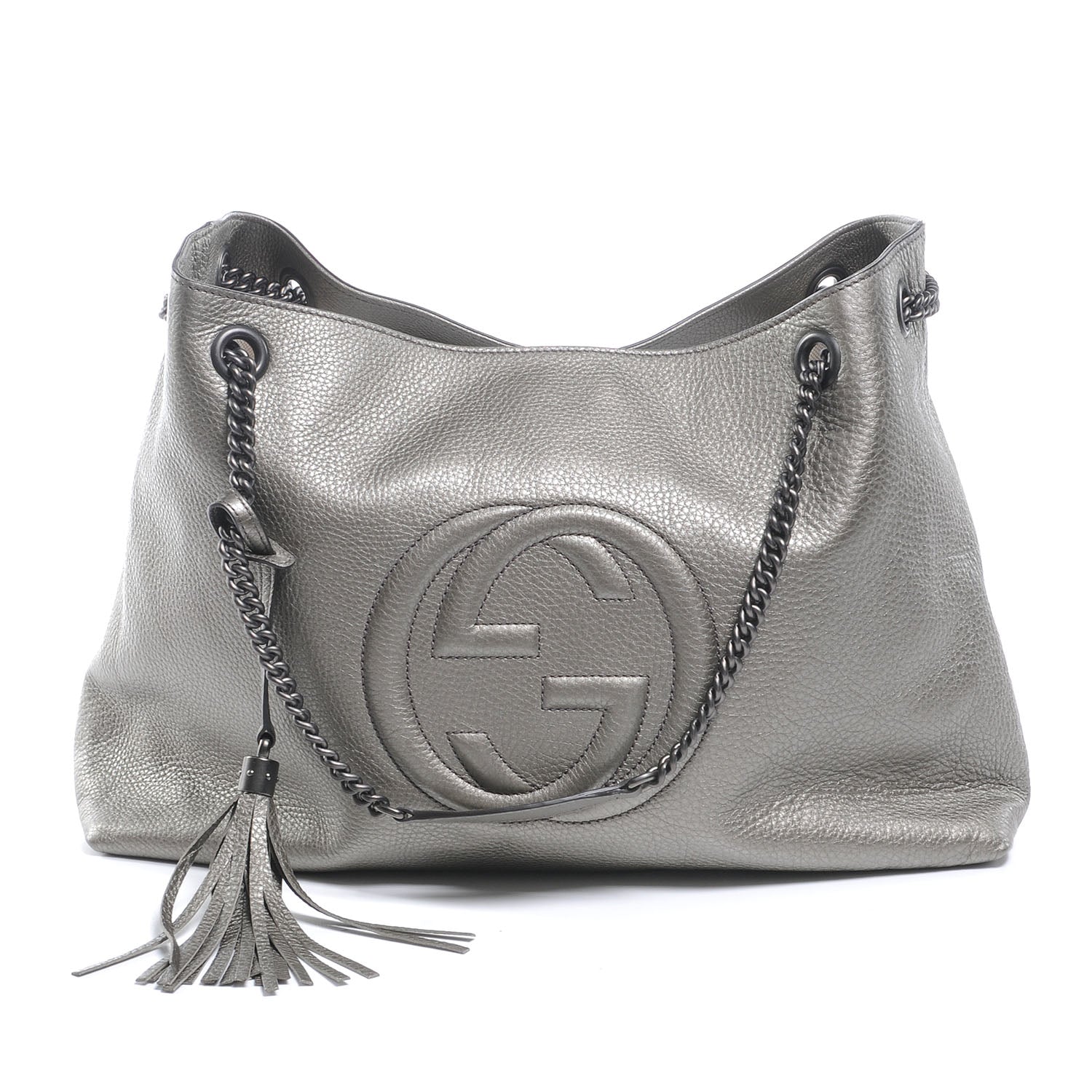 Gucci Metallic Pebbled Calfskin Large Soho Chain Shoulder Bag Sasso 1 of 7